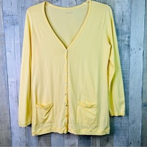 Eileen Fisher (FLAW) Large Yellow V-Neck Button Front Cardigan w/Long Sleeves